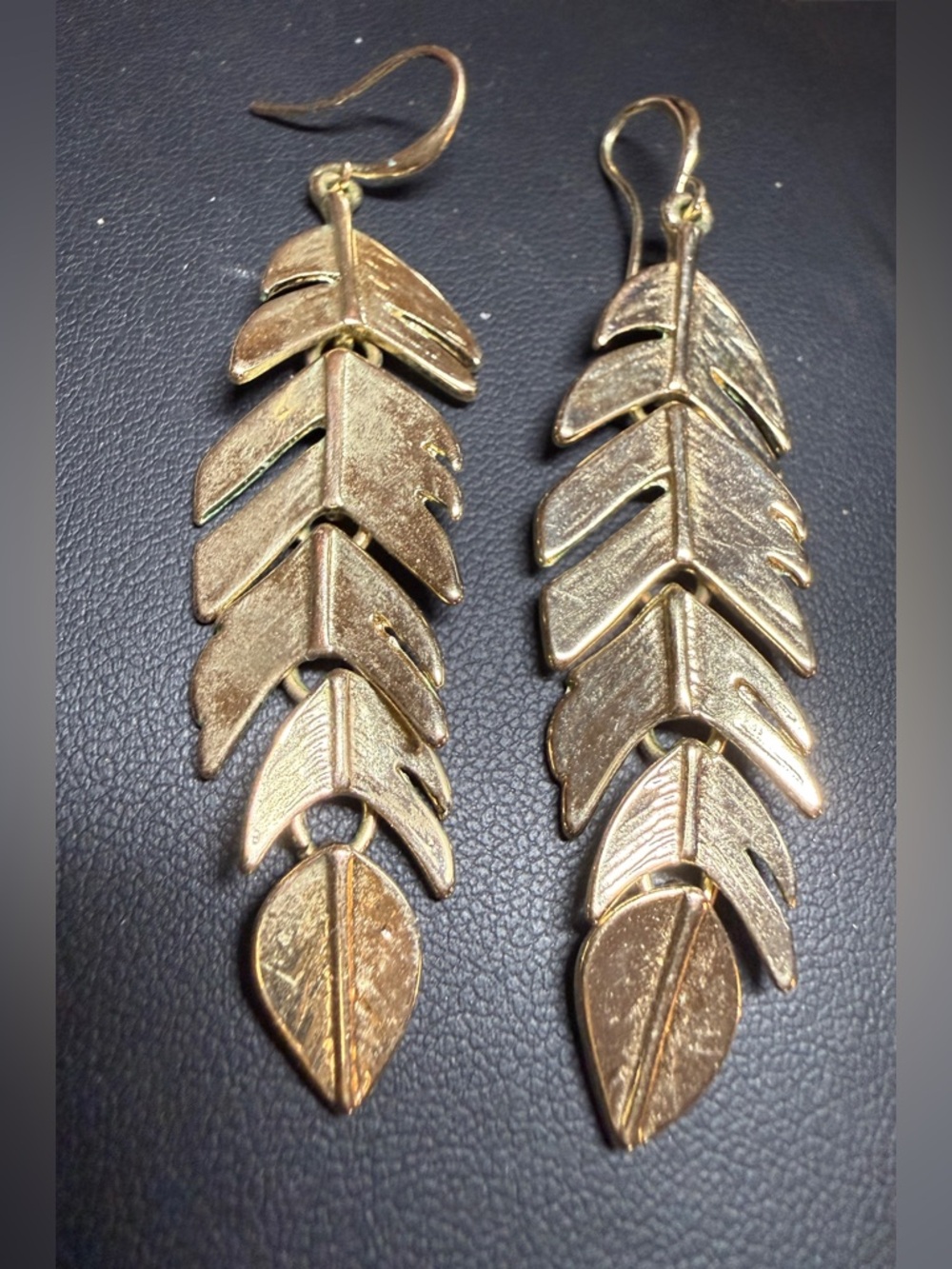 Delicate Gold Feather Drop Earrings - Picture 2 of 4